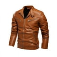 thumbnail image 2 of Men's Leather Jacket Fashion Solid Color PU Leather Jacket Casual Motorcycle Suit Pile Zipper Slim Top Cool, 2 of 4