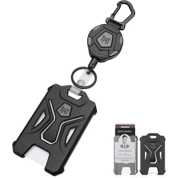 Retractable Badge Holder, Heavy Duty Carabiner Keychain, Tactical ID Card Holder with 31.5" Retractable Badge Reel, Black