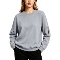 thumbnail image 2 of Ladies Fashion Sweatshirt Women’S Solid‑Color Round Neck Pullover Winter Loose Long Sleeve Sweatshirt with Ribbed Zip‑Pocket Splicing Chic Garment for Street Style and Casual Gatherings Gray S, 2 of 9