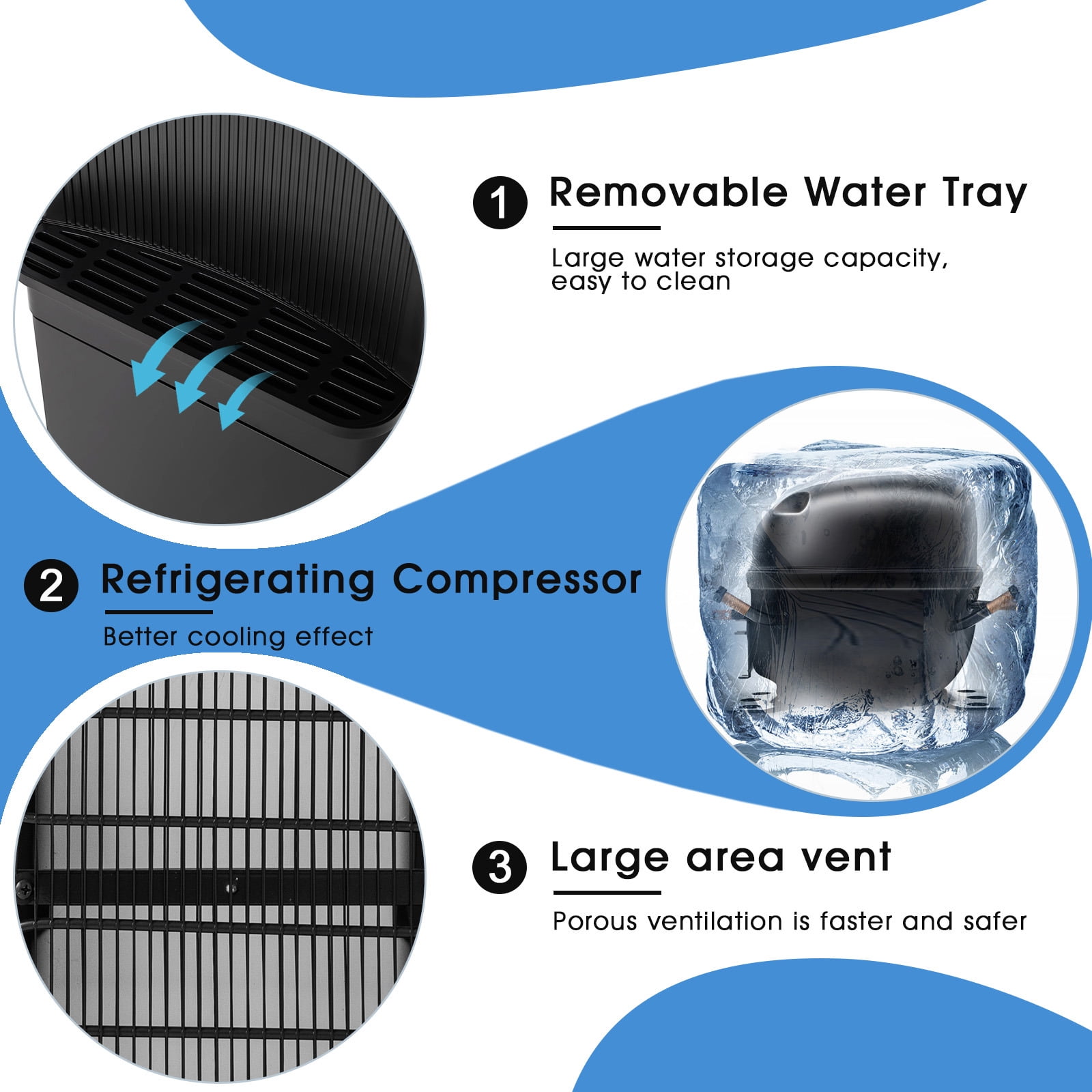 COSVALVE 5 Gallon Hot & Cold Top Loading Water Dispenser Cooler with Freezer Cabinet, Child Safety Lock