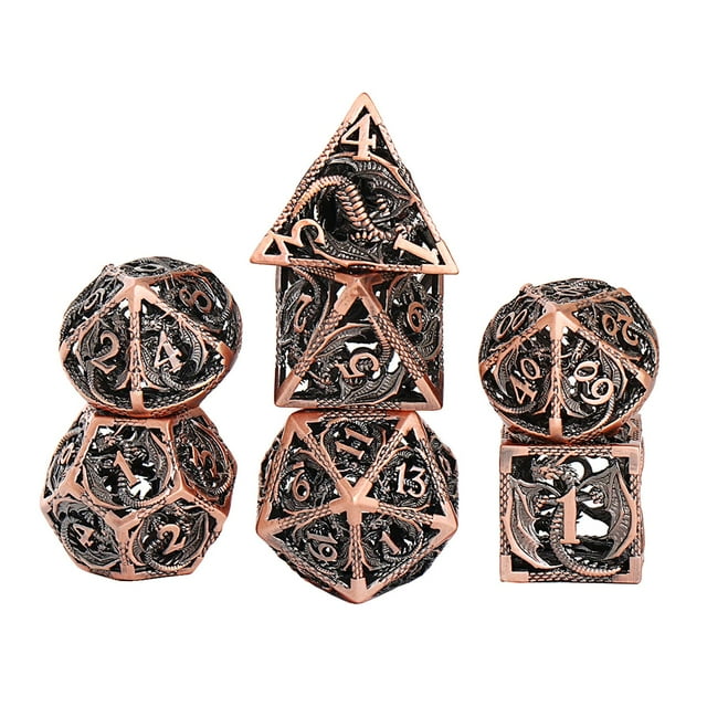 Juego de 7 dados de metal DND para juegos de rol D&D, 7 dados poliédricos huecos de cobre para Cobre rojo antiguo
