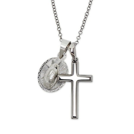 Silver Lady of Guadalupe Cross Necklace - 925 Sterling Silver - Baptism Gift - Religious Jewelry - Virgin Mary Pendant - Religious Cross - Silver Chain Included