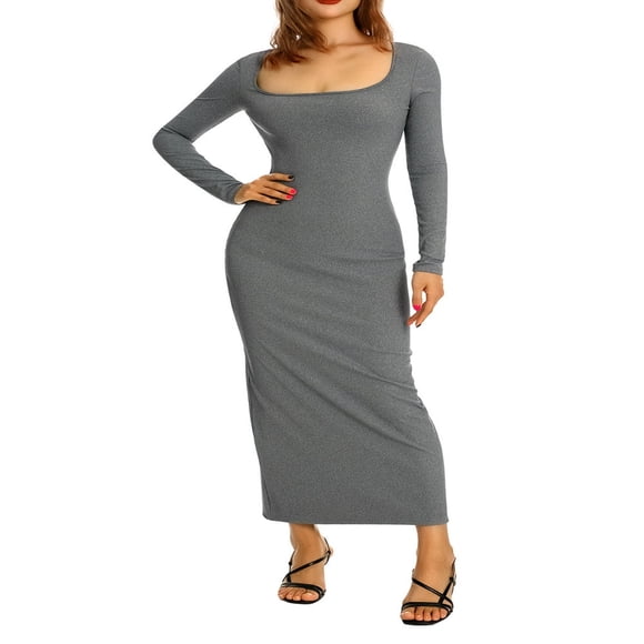 Women‘s Sexy Bodycon Long Sleeve Elegant Maxi Dress Low Cut Party Evening Dress Purple XL