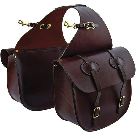 Horse Saddle Bag Cowhide Genuine Leather Western Equestrian Trail Simple Horse Saddle Bag Pack Equipment Horse Saddle Bags Size: 10” L x 10” W x 3 ½” D