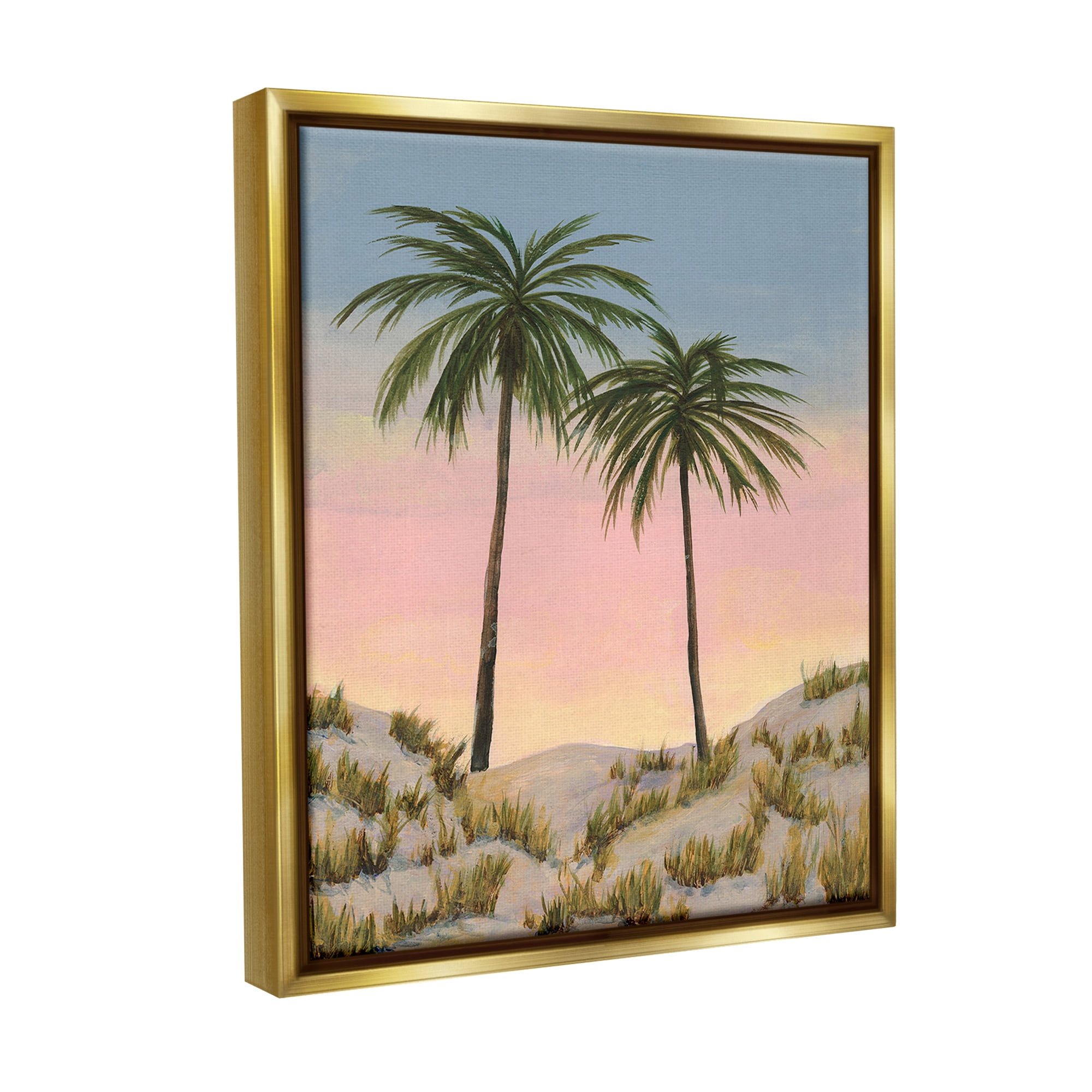 Stupell Industries Sunrise Palm Trees Landscape Painting Gold Floater Framed Canvas Art Print Wall Art, 25 x 31
