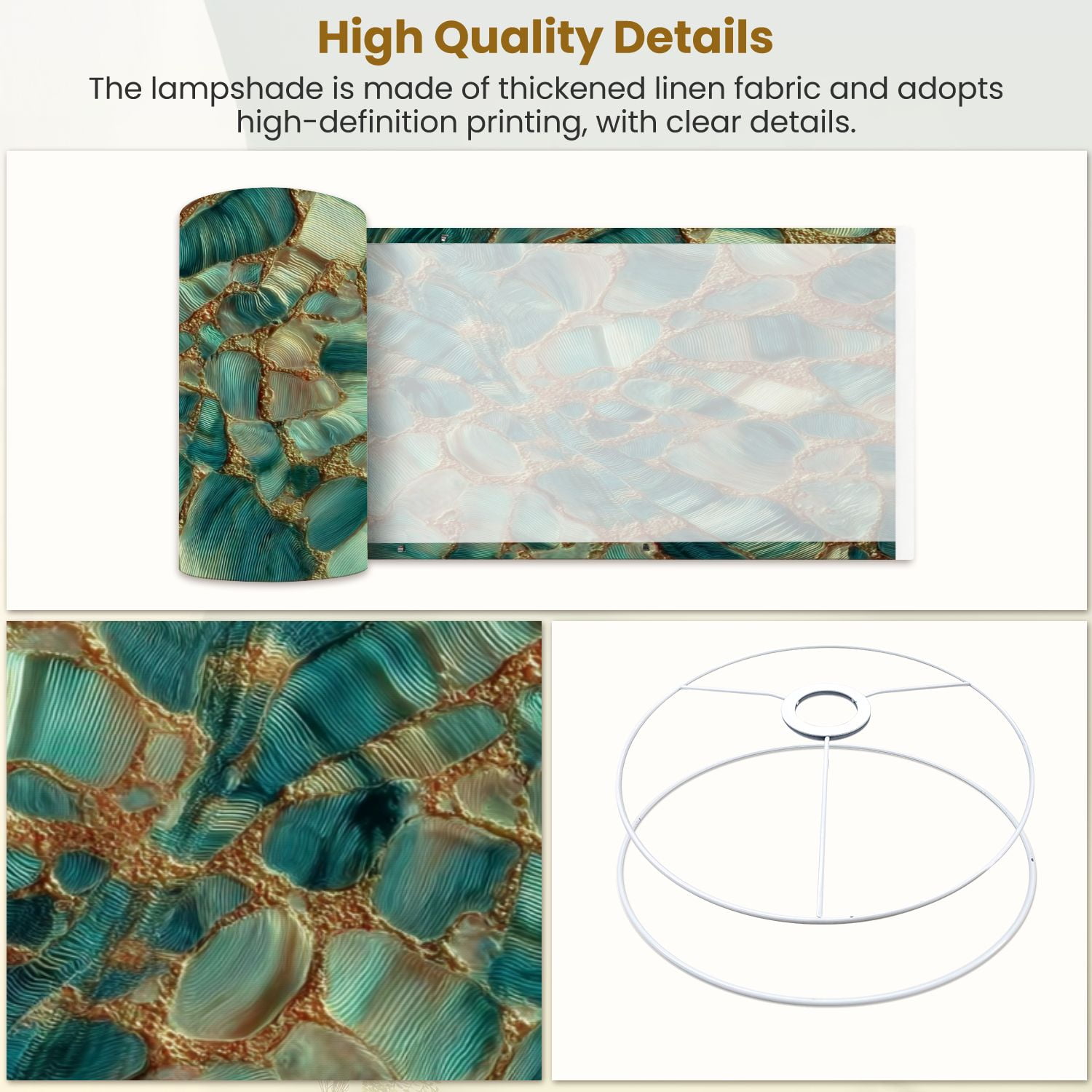 Linen Drum Lampshades Pearl Abstract Seashell Crystal Mineral Texture Abalone Teal Gold 13"x13"x10" Light Shade for Table Lamps Floor Lamps Drum Lamp Shades Lampshade Replacement Assembly Required