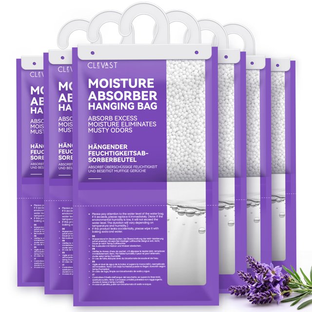 Absorbedor de humedad CLEVAST, 450 ml, paquete de 6 unidades, para armario, color lavanda