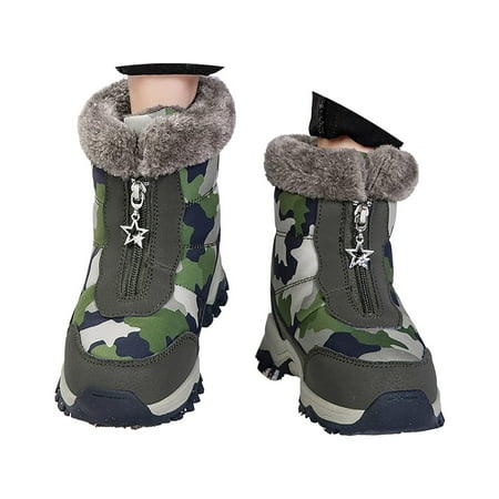 Mepaouo Kids Winter High Top Snow Boots for Boys Girls Non Slip Zipper Ankle Outdoor Shoes(Camo 39)