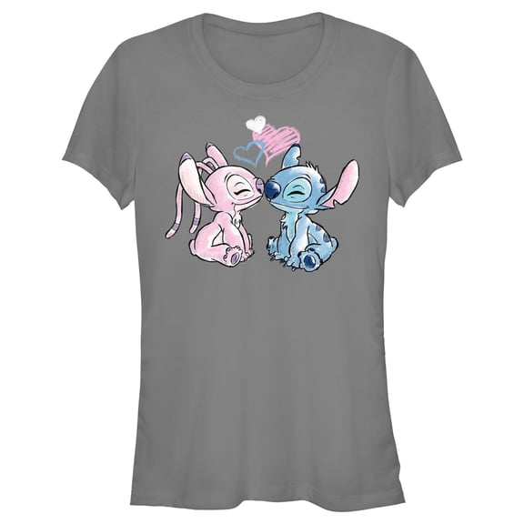 Junior's Lilo & Stitch With Angel Couple Graphic Tee Charcoal X Large