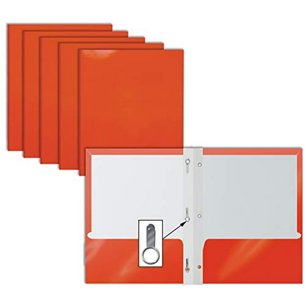 2 Pocket Glossy Orange Paper Folders with Prongs, 25 Pack, by Better