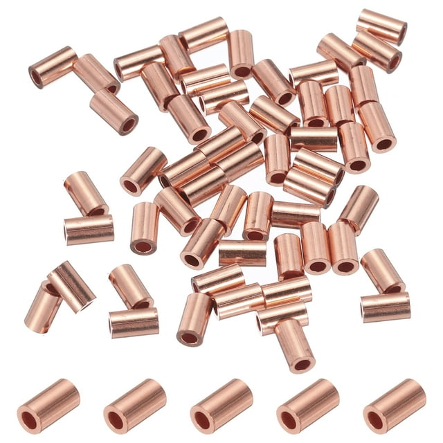 Unique Bargains 3/64"/ 1.2mm Wire Rope Stop Sleeve, Copper Crimping Loop Sleeve End, Gold Tone 50 Pack