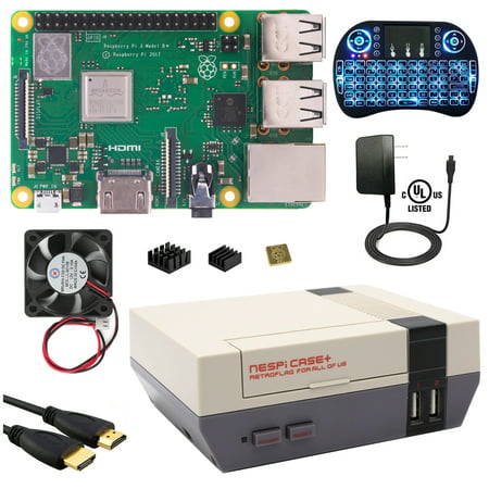 Berryku Raspberry Pi NESPi Media Center Plus Kit - NESPi Case+, Raspberry Pi 3 B+ (B Plus), Power Supply, Backlit