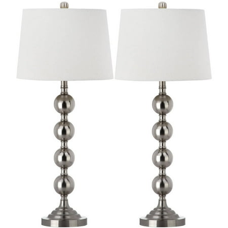 Safavieh Stacked Gazing Ball Table Lamp with CFL Bulb, Nickel with Off-White Shade, Set of 2