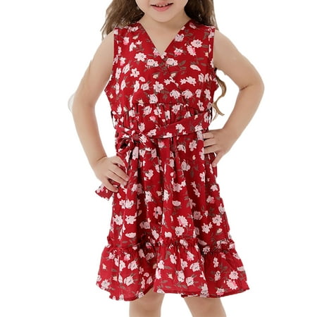 

Karuedoo Mommy and Me Dress Family Matching Spaghetti Straps V Neck Tie Waist Pleated Beach Flowy Maxi Dress