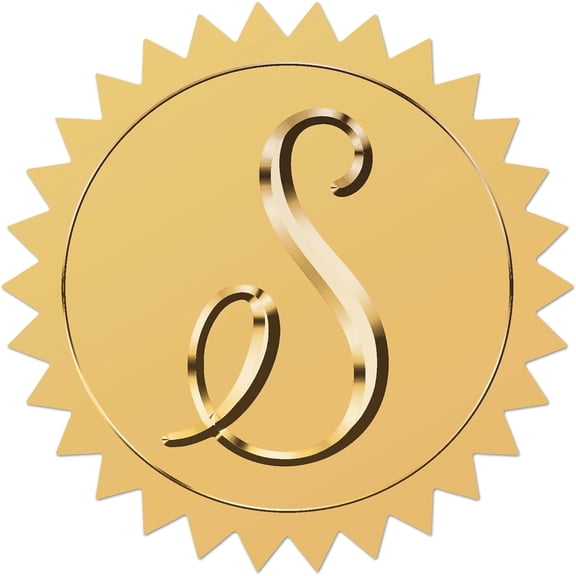 100pcs S Gold Foil Embossed Stickers 2" Letter Alphabets Vintage Foil Self Adhesive Sticker Decor Labels for Wedding Invitation Graduation Corporate Certificates Diplomas Gift Wrapping Decor for DIY