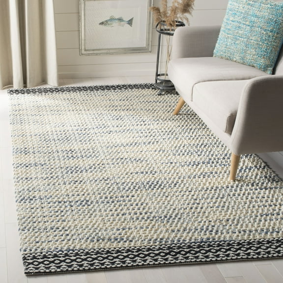 SAFAVIEH Natura Briar Braided Striped Area Rug, Black/Ivory, 6' x 6' Square