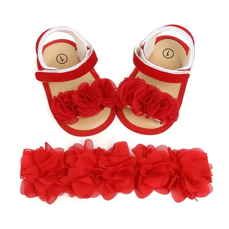 

Infant Baby Girls Summer Sandals with Flower Soft Sole Newborn Toddler First Walker Crib Dress Shoes