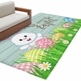 thumbnail image 2 of Rectangle Area Rug 4x6ft, Happy Easter Bunny and Eggs Non-Shedding Washable Area Rug, Spring Grass Daisy on Teal Wood Plank Non Slip Low-Profile Rugs for Living Room, Bedroom Dining Room, 2 of 9