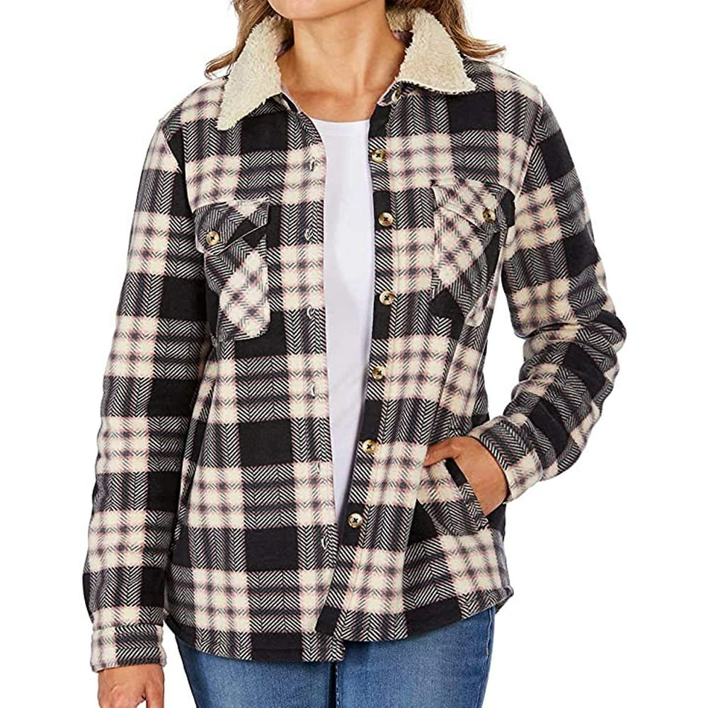 Soho Threads Women's Sherpa Lined Shirt Jacket, BlackWood Rose Medium