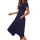 thumbnail image 3 of Mujeres Manga Corta Tops Estilo Casual Cuello Redondo Sólido Irregular Doblado Vestido, Vestido de Manga Corta para las Mujeres Falda Primavera Verano Diario, 3 of 6