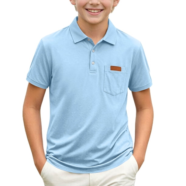 Odeerbi Camisas de Golf de Color Sólido Botón de Solapa Camisas de Tenis de Manga Corta Uniforme Escolar Con Bolsillo