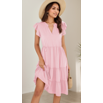 thumbnail image 4 of Womens Summer Dresses Casual Short Sleeve V Neck Elegant Boho Swing Midi Dress Beach Vacation Sundress (Pink,Medium), 4 of 6