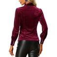 thumbnail image 3 of INSPIRE CHIC Women's Retro Velvet Tie Neck Long Sleeve Casual Work Blouse Top S Burgundy, 3 of 6