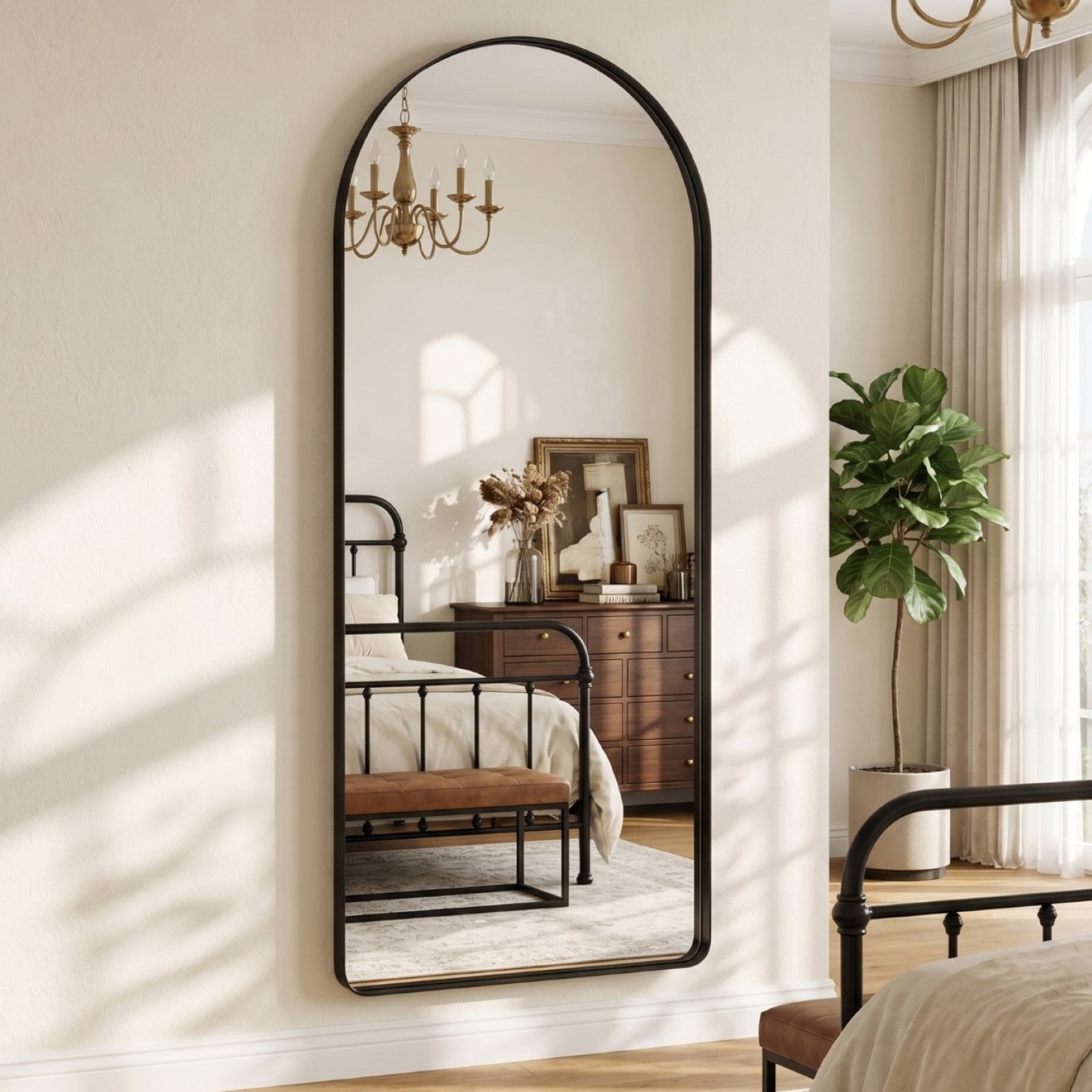 Gleamira 30"x71" Arched Floor Mirror Rounded Corner Full Length Mirror with Deep Frame, Black