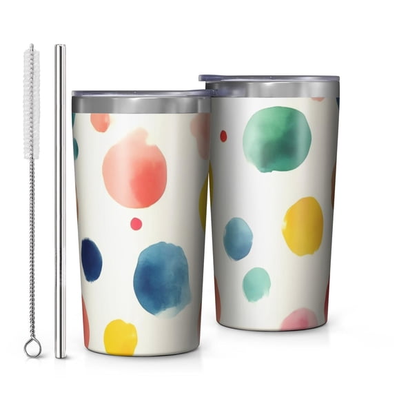Colorful Polka Dot Pattern 10oz Tumblers Stainless Steel Tumbler with Lid and Straw,Vacuum Insulated Double Wall Travel Tumbler Cups with Cleaning Brush for Coffee, Tea