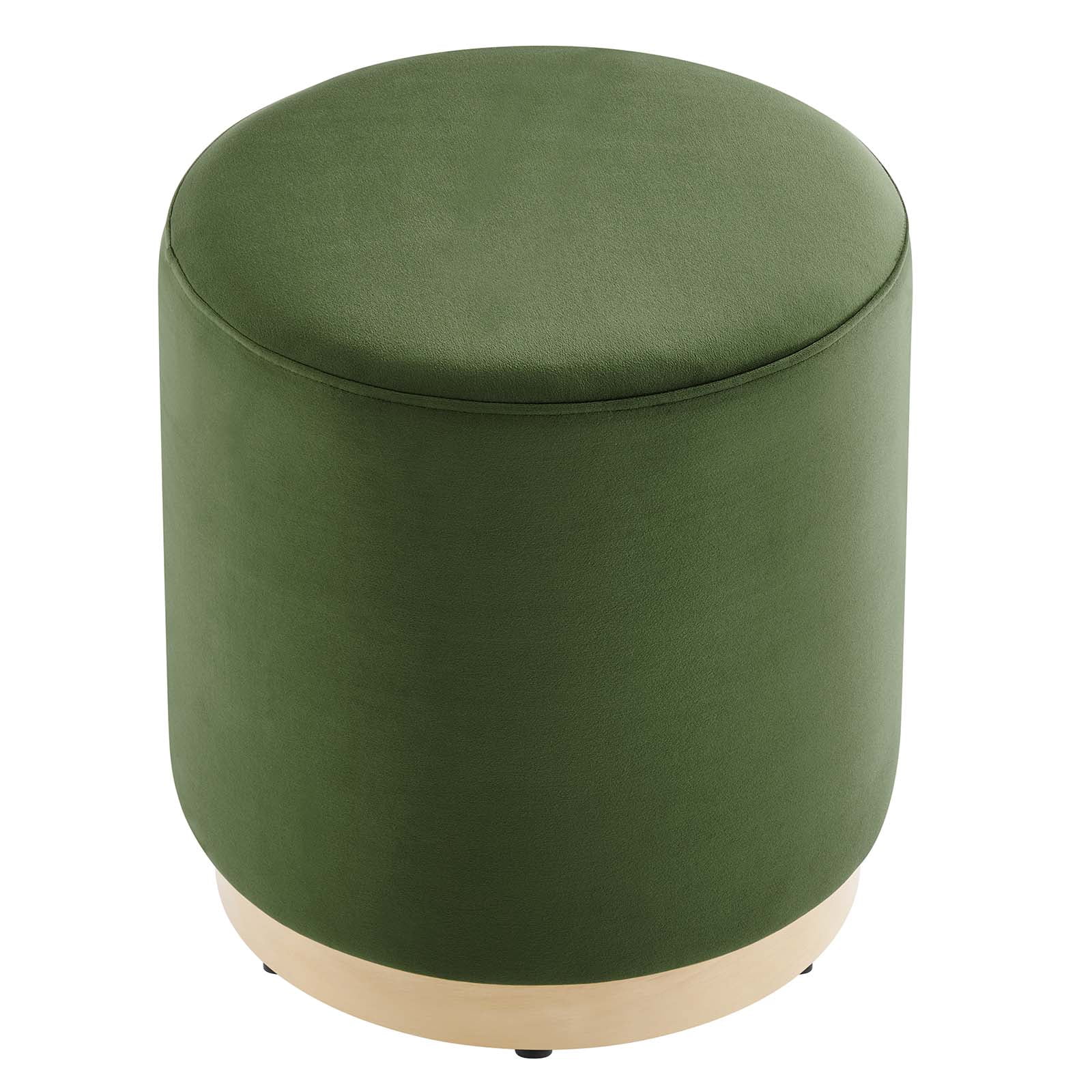 Tilden 16" Round Performance Velvet Upholstered Ottoman in Moss Green Natural