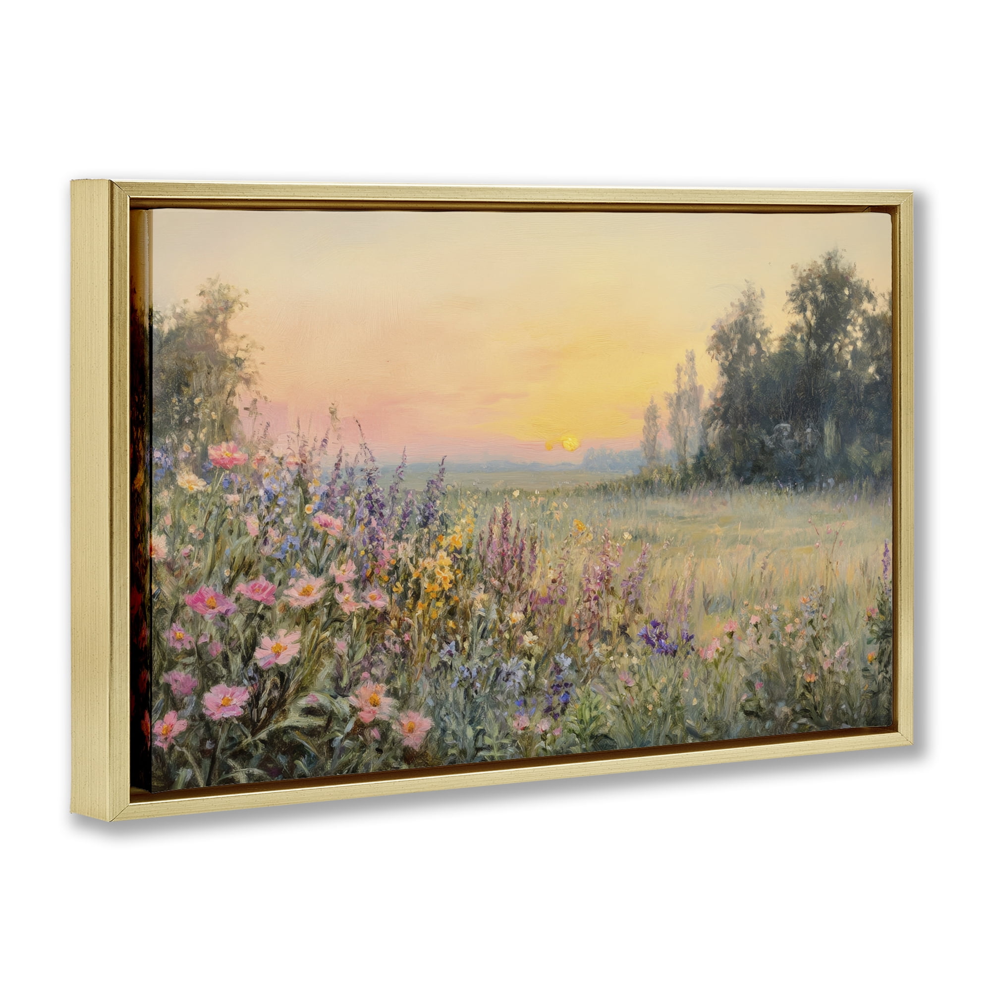 Stupell Industries Serene Twilight Meadow Gold Framed Floater Canvas Wall Art, design by Petal Prints Design