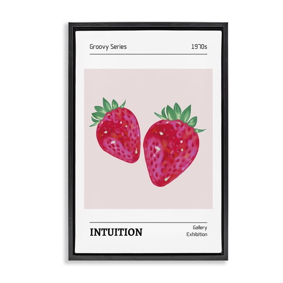 Stupell Industries Intuition Phrase Strawberries Fashion Painting Black Floater Framed Canvas Art Print Wall Art, 17 x 25