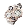 thumbnail image 2 of Trayknick Men Chic Dual Movement Quartz Waterproof Outdoor Thermometer Compass Wrist Watch Rose Gold + White, 2 of 13