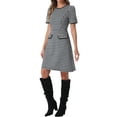 thumbnail image 4 of INSPIRE CHIC Plaid A-Line Dress for Women's Crewneck Contrast Trim Elegant Houndstooth Dress, 4 of 6