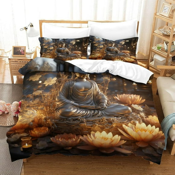 Buddha Crib Set, Sports Mattress Protector, 3D Mysterious Design, Microfibre, 3 Piece Set with Zip And 2 Pillowcases, .