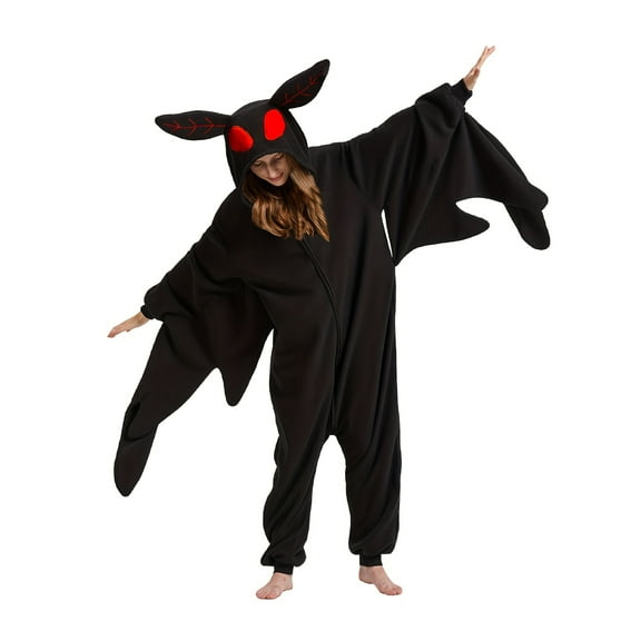 Cartoon Mothman Fuzzy Hooded Jumpsuit, Cute Long Sleeve Zip Up Pajamas - Perfect For Halloween & Christmas Cosplay Costumes, Women's Sleepwear & Loungewear