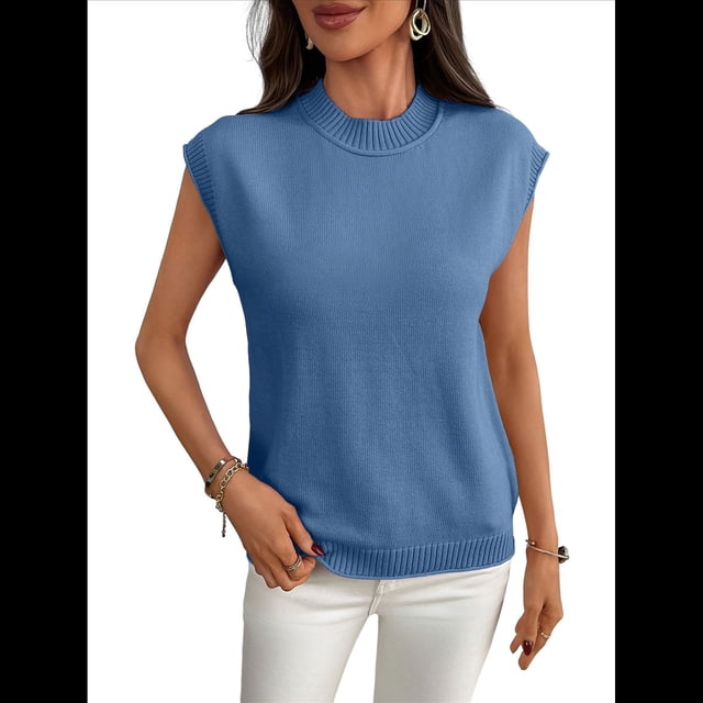 Suéteres de Cuello Alto para Mujer, Chalecos, Blusas Informales de Negocios y Moda, Conjuntos de Otoño. Azul Neblina L