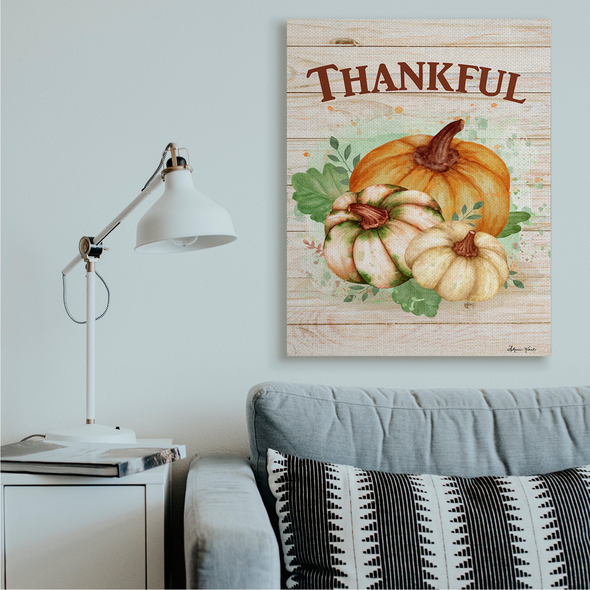Stupell Industries Rustic Thankful Text Colorful Pumpkin Harvest Canvas Design by Sheri Hart