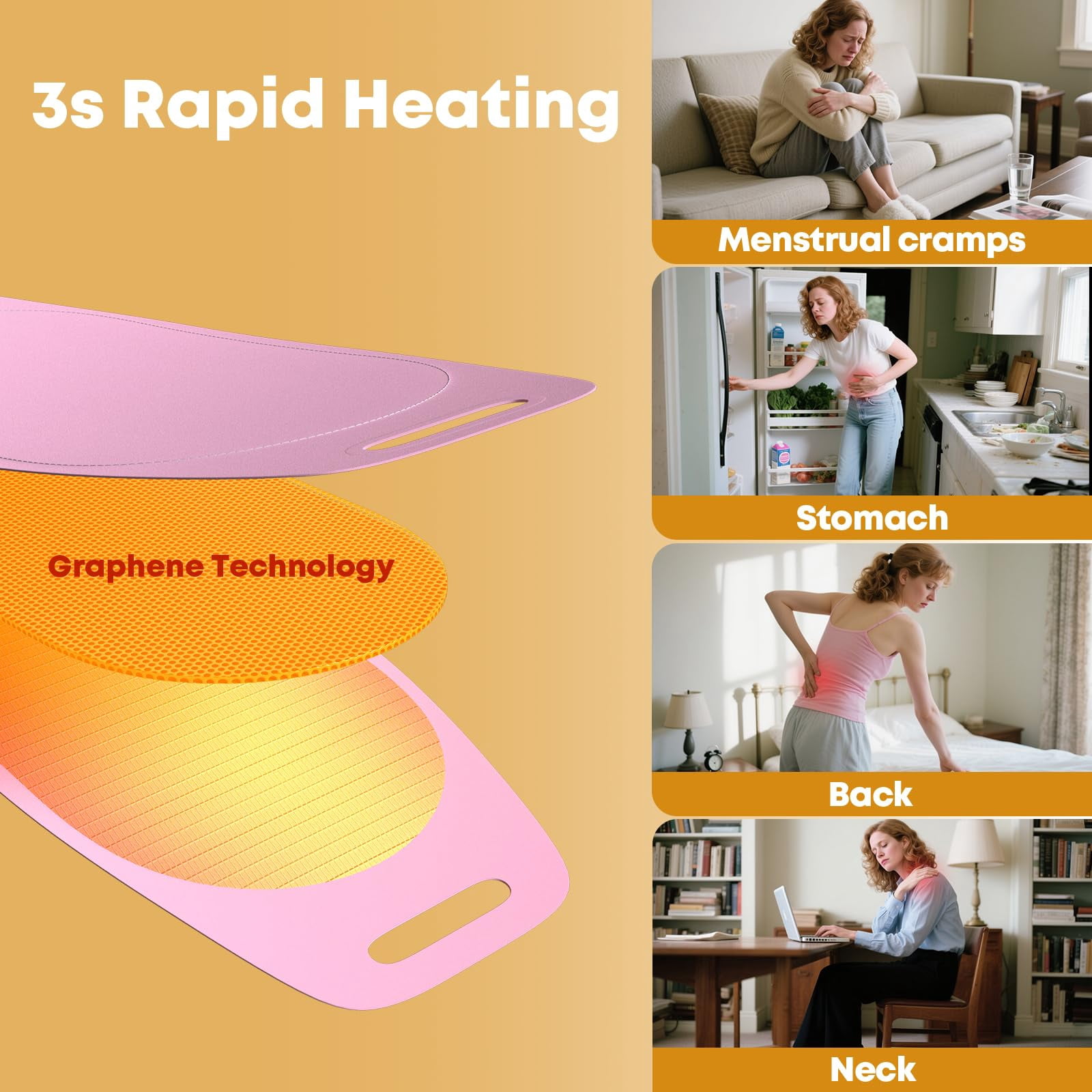TeSabMi Portable Heating Pad for Period Cramps Ultra Thin Cordless Fast Heat Pad 3 Heat  levels 5 Massage Modes Gifts for Women Her