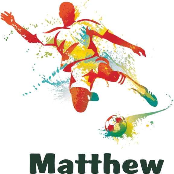Colorful Soccer Player Watercolor Paint Customized Wall Decal- Custom Vinyl Wall Art - Personalized Name - Baby Girls Boys Kids Bedroom Wall Decal Room Decor Wall Stickers Decoration Size (12x20 inch)