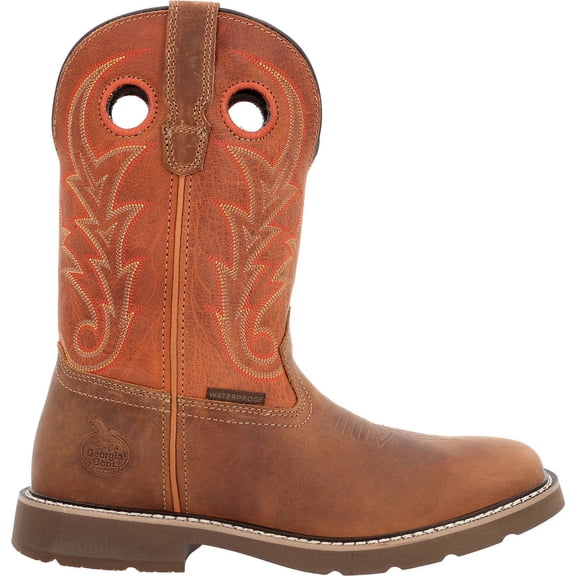 Georgia Boot Core 37 Western 11" Waterproof Pull-On Work Boot in Brown/Rust