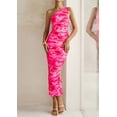thumbnail image 3 of Vestido PRETTYGARDEN de un hombro fruncido floral rosa XL, 3 of 8