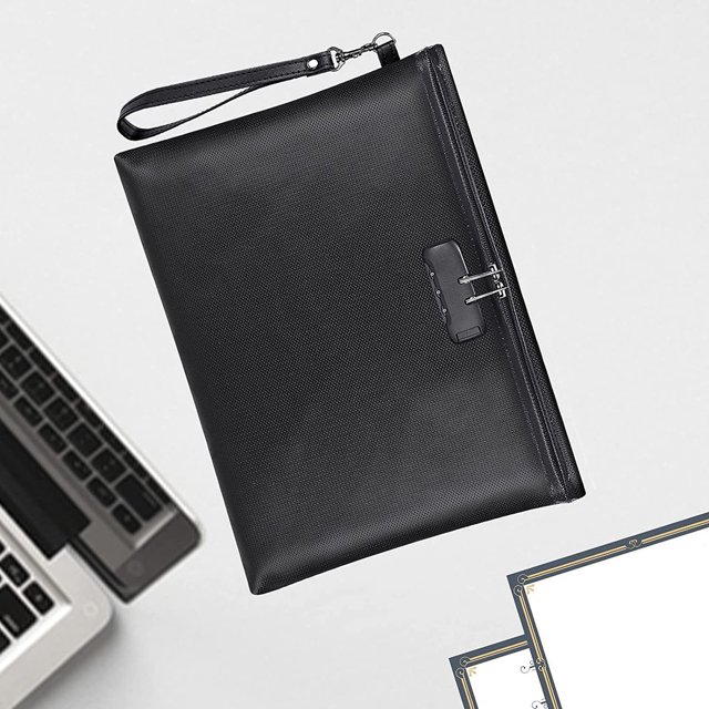 YAOMOBB Document Organizer Fireproof Document Bag Zipper Closure Heat Resistant Waterproof with Lock