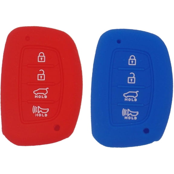 2 Pack 4 Button Car Remote Key Cover Silicone Case for Hyundai Tucson Elantra Sonata 2016 2017 2018 Smart Key Fob Protector Shell, Red Blue