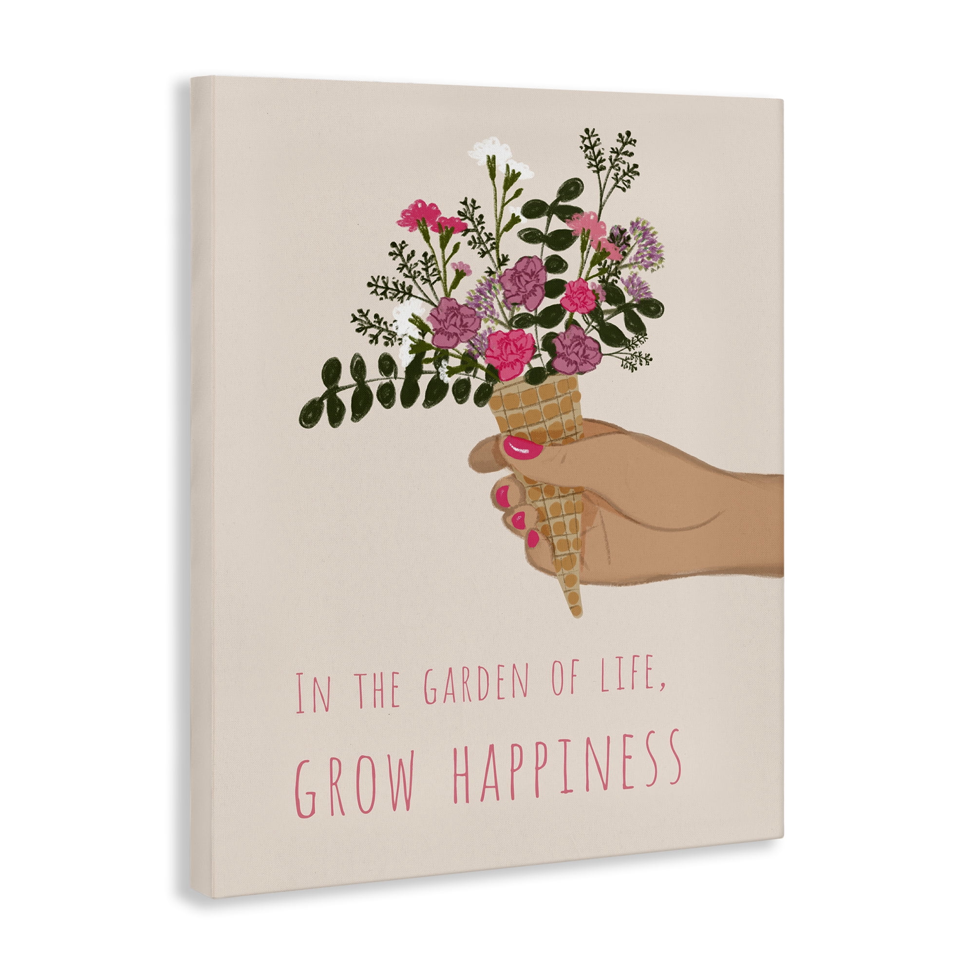 Stupell Industries Grow Happiness with Florals Plants & Flowers Painting Wrapped Canvas Art Print Wall Art, 30 x 40