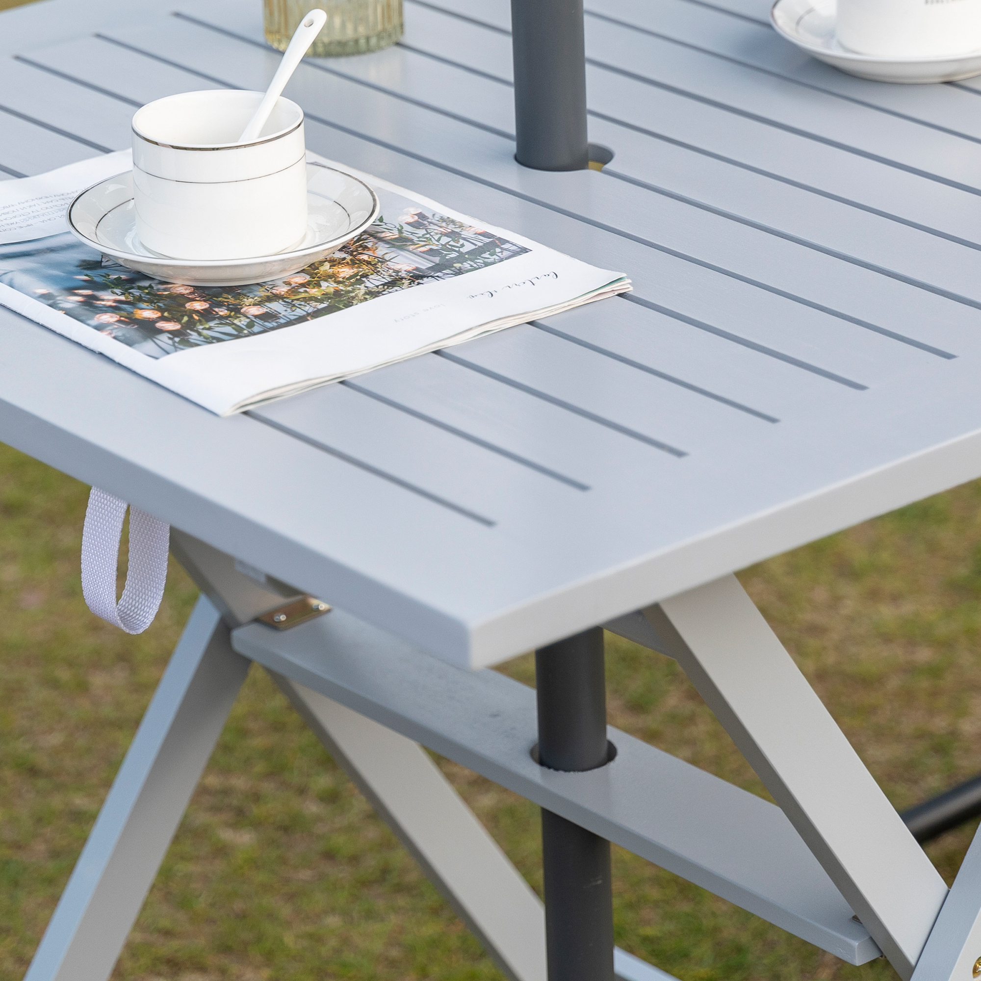 Outsunny Foldable Dining Table, Square Wood Side Table, Gray - image 4 of 9