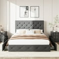 thumbnail image 3 of Amolife Queen Size Platform Bed Frame with Diamond-stitched Headboard and 4 Drawers, Dark Gray, 3 of 8