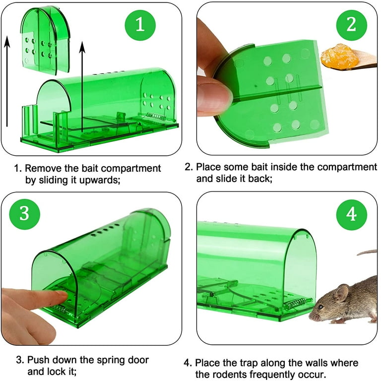 Small Humane Mouse Trap,Transparent Live Mice Trap That Work, No Kill Catch  Release Rat Trap, Plastic Mouse Trap Box Indoor Outdoor, 2 Pack 