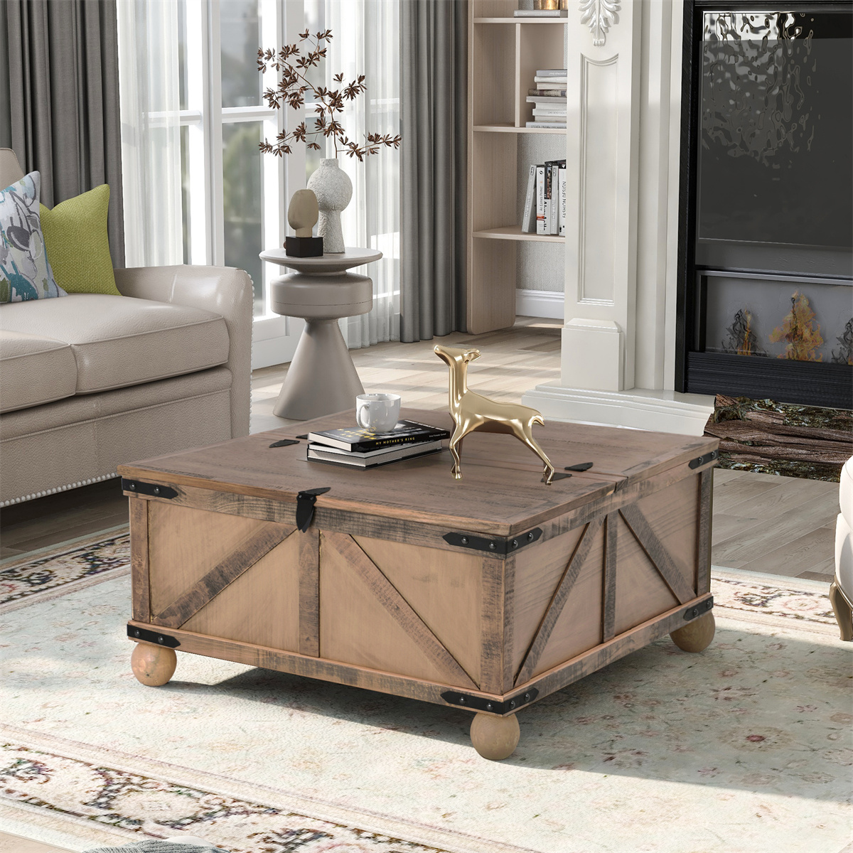 INCLAKE 35 Inch Lift Top Coffee Table, Wood Square End Table with