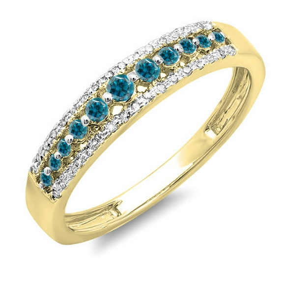 0.25 Carat (ctw) 18k Yellow Gold Round Blue & White Diamond Ladies Anniversary Wedding Band Ring 1/4 CT